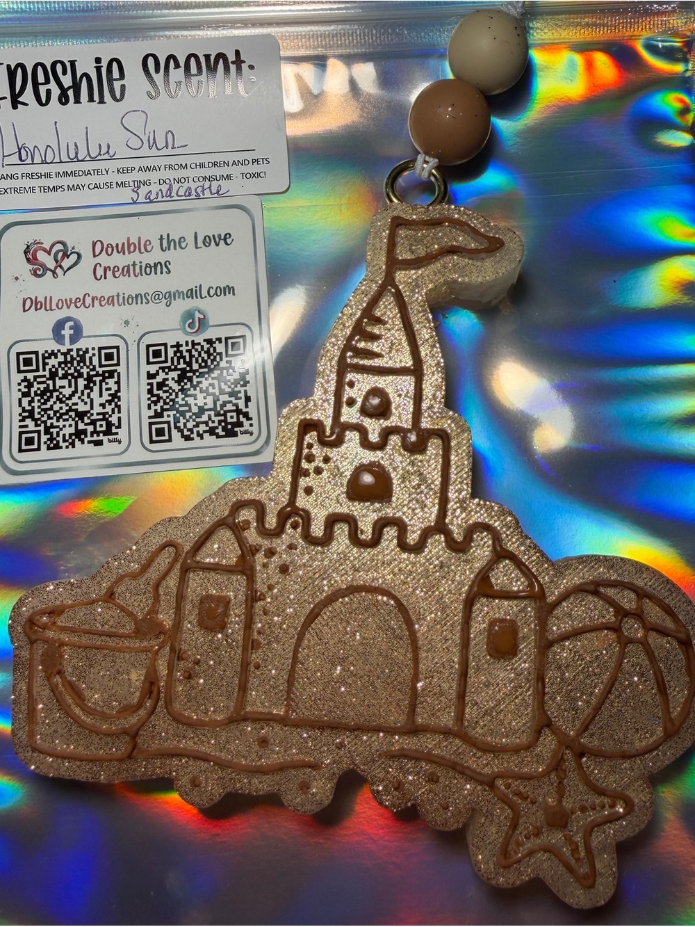 Sparkling Sandcastle Freshie Beige & Gold